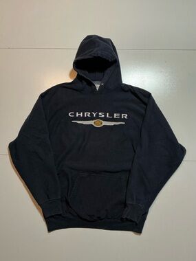 Vintage Y2K 2006 Chrysler Car Logo Symbol Automobile Heavyweight Fleece Hoodie